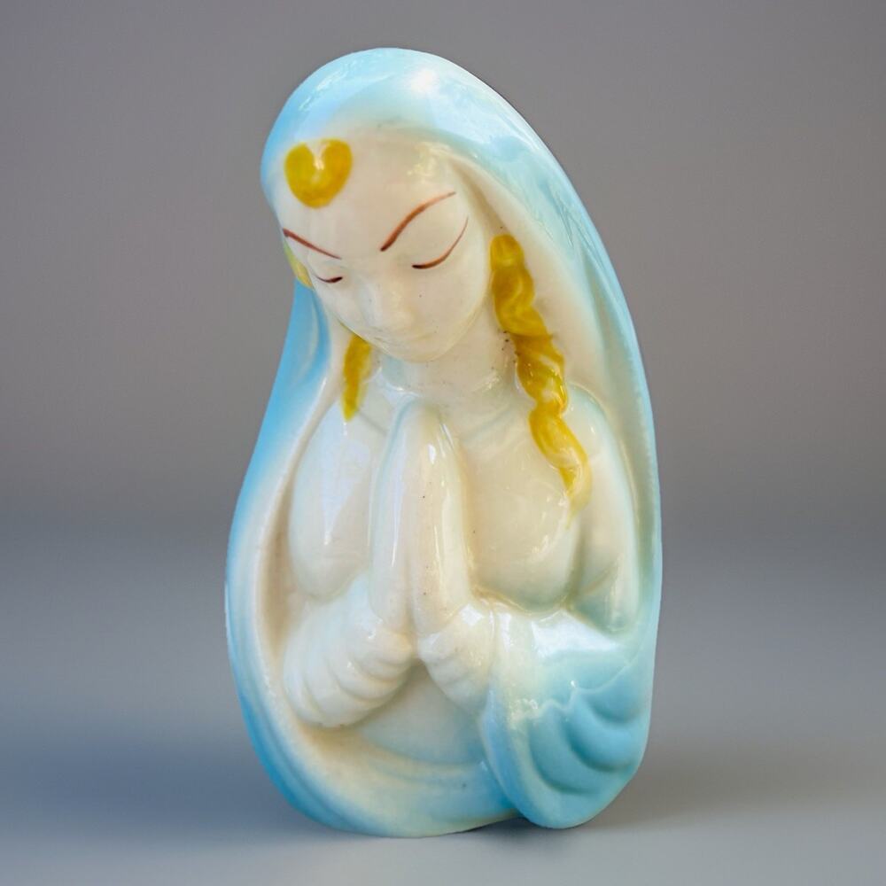 Vintage Very Old Ceramic Praying Hands Virgin Mary Madonna Planter 4.5"